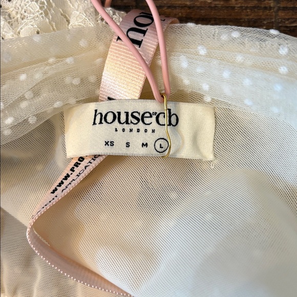 House of CB 'Sorrel' Tulle Asymmetric Minidress Ivory Large NWT - Picture 6 of 11